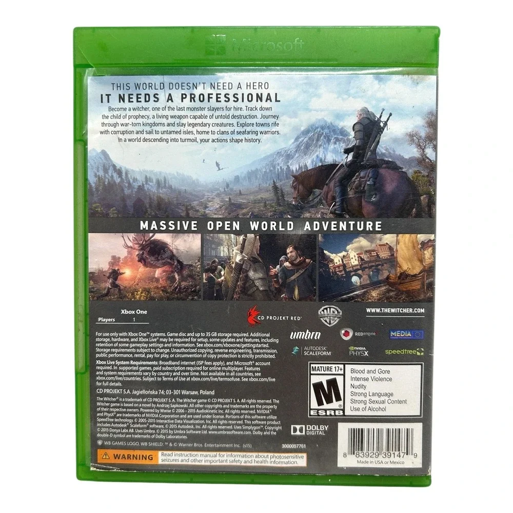 The Witcher 3 Wild Hunt Xbox One Game with Soundtrack CD and Manual WB Games